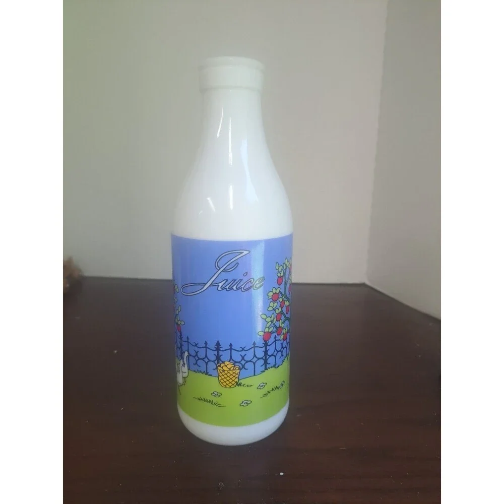1980s Carlton Glass Country Juice Theme Milk Glass Bottle